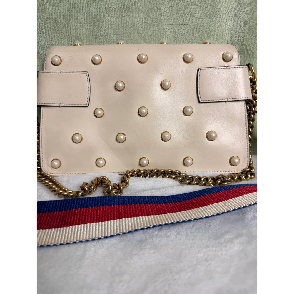 Gucci Queen Margaret Bee Pearl White Leather Shoulder Bag 453778 486628 - Picture 3 of 9